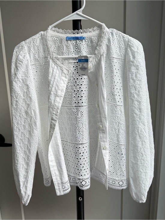 J. McLaughlin Tops - J. McLaughlin White Eyelet Cotton Button-Front Blouse